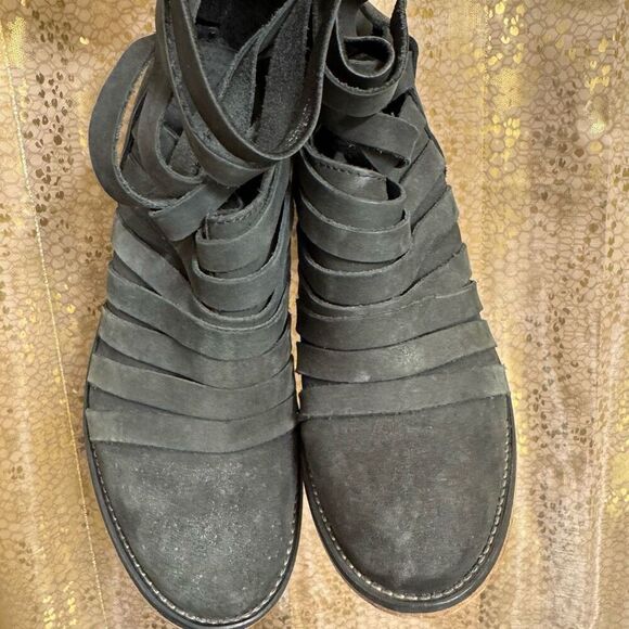 Free People Boho Hybrid Strappy Leather Women’s Ankle Bootie in Black EU37/6.5-7 - Picture 2 of 10